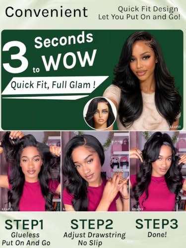 Image of KLAIYI Bye Bye Slip Feathered Layer Side Bangs Loose Body Wave Pre Everything Glueless 13x4Lace Front Wigs Human Hair Drawstring Pre Plucked Bleached Knots 3S Ready to Wear and Go Beginner Wig 18Inch