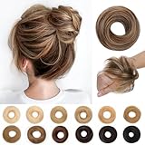 SEGO Pro Messy Bun Hair Piece Human Hair Natural Wavy Messy Bun Scrunchie Updo Hairpieces Donut Chignon Ponytail Extensions for Women Girls,Medium Brown Mixed Dark Blonde