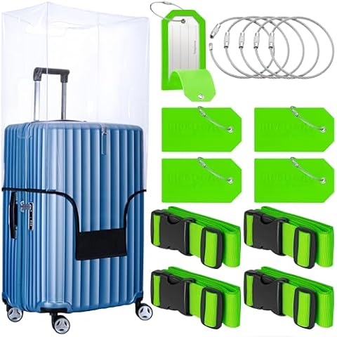 Luggage Straps, Tags, Wire Keychain Cables + Suitcase Protector Cover
