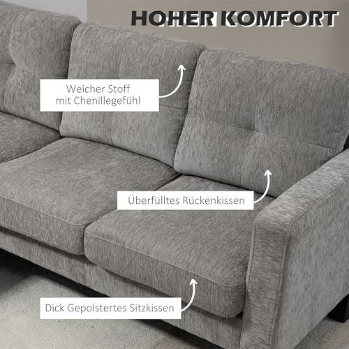 HOMCOM Ecksofa, Eck-Couch mit umkehrbarer Chaiselongue, Sofa in L-Form, Gepolstert Eckcouch mit Federkern, Stahlrahmen Chenille-Optik, 186 x 130 x 84 cm, Braun – Bild 5