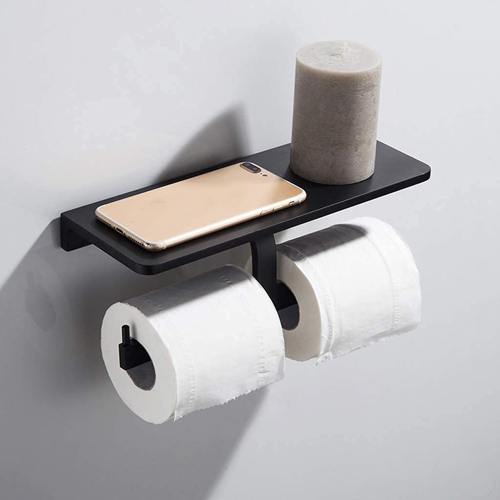 Stały uchwyt na papier toaletowy, Toilet Paper Holder With Storage Lid Black Space Aluminum 30x10x9cm For 2 Rolls