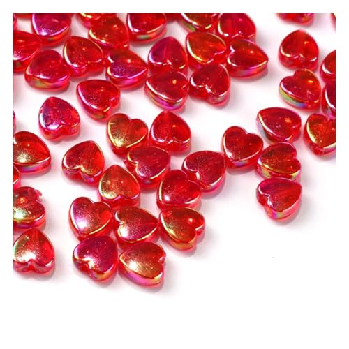Wisafory 100 cuentas de cristal con forma de corazón, cuentas acrílicas, espaciadores, cuentas sueltas, cuentas de cristal para bisutería, manualidades, collares, pulseras, color rojo