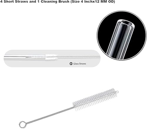 Miniatura 3 de Juego de popotes de vidrio reutilizables, tubos de vidrio transparente que incluye 5 popotes cortos y 1 cepillo de limpieza (tamaño 4 pulgadas x