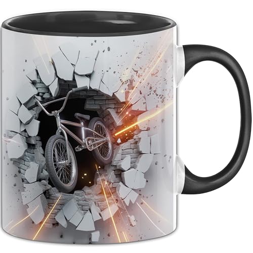 3D BMX Fahrrad Tasse Geschenk BMX Fahrrad Durchbruch Wand Spruch Geschenkidee für BMX Fahrrad Liebhaber (Schwarz)