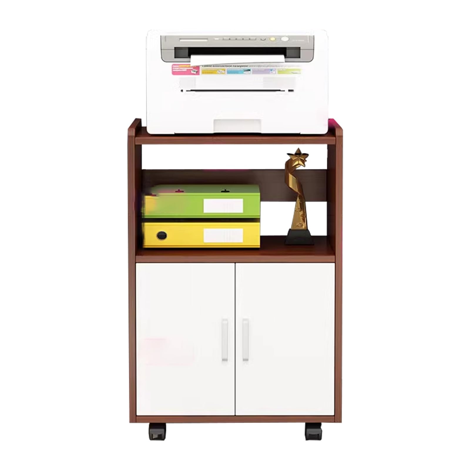 Aioneer Teak White Small Filing Cabinet On Wheels - Solid Wood Particle Board, Rounded Corners, Mobile File Storage, Printer Cart For Home Office Nization
