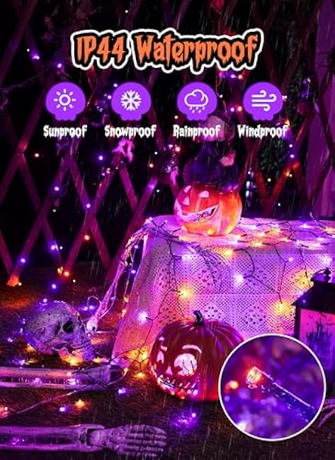 Minetom Halloween Solar Lights Outdoor - 4 Pack Total 160FT 400 LED Halloween String Lights with 8 Lighting Modes, IP65 Waterproof Solar String Lights for Outside Tree Party