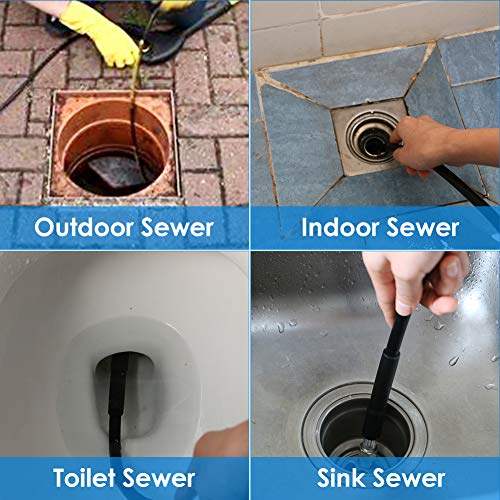 Image of Sewer Jetter Kit for Pressure Washer 150FT, 5800PSI Drain Cleaner Hose 1 /4 Inch NPT Corner, Rotating and Button Nose Sewer Jetting Nozzle Pearl Corsage Pin Waterproof Tape with 2 Spanner