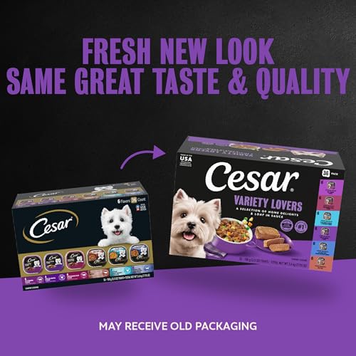 Image of Cesar Home Delights & Loaf Wet Dog Food, Variety Lovers, 3.5 oz, 36 Count | Real meat #1 ingredient, slow-cooked for tender texture, no fillers or artificial flavors, easy to digest, easy peel trays