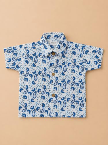 Image of A.T.U.N. (ALL THINGS UBER NICE) Boys 100% Cotton Printed Shirt | Half Sleeve Smart Casual Shirt for Kids | Soft Breathable Button Placket Top