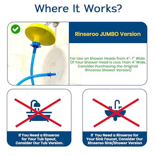 Image of Rinseroo JUMBO Shower Cleaning Thing - Slip-On Handheld Hose Attachment for Fast, Mess-Free Shower Wall Rinsing-6 Ft Hose, Fits Up to 7 inch Shower Head-Temporarily Converts Standard Shower into Handheld