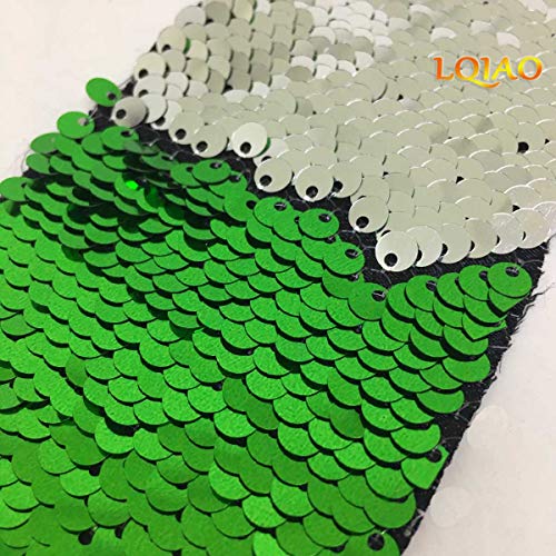 LQIAO Apple Green Silver Sequin Fabric Flip Up Mermaid Shimmer Reversible Sequin Fabric Multicolor Two Face Tone by The Yard DIY 2 Yards