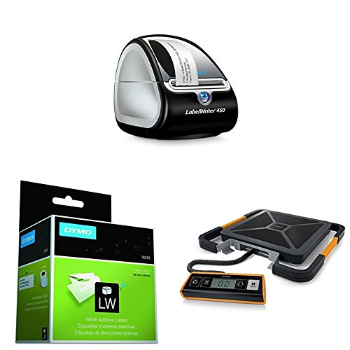 DYMO LabelWriter 450 Thermal Label Printer (1752264) with LabelWriter LW Adhesive White Mailing Address Labels Retail Box With 2 Rolls of 350 Labels per Roll & Digital Shipping Scale, 400-pound