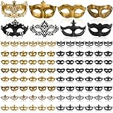 Deekin 96 Pcs Masquerade Mask Bulk Mardi Gras Vintage Mask for Women Men Venetian Ball Party(Black, Gold)