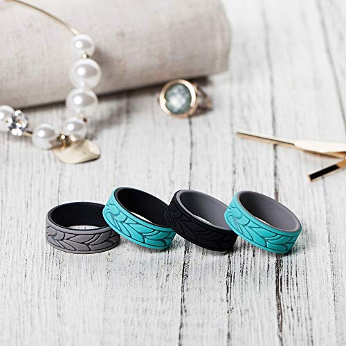 ThunderFit Silicone Rings for Women, Patterned Design Wedding Bands - 1/4/7 Variety Multipack3