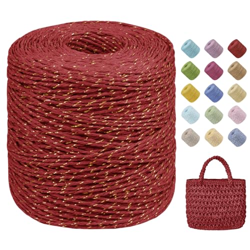 Uiopa Rafia para Tejer Crochet, 160g/240m Hilo de Rafia Natural, Hilo Crochet de Papel para Bolsos, Sombreros, Cestas, Decoración, Manualidades