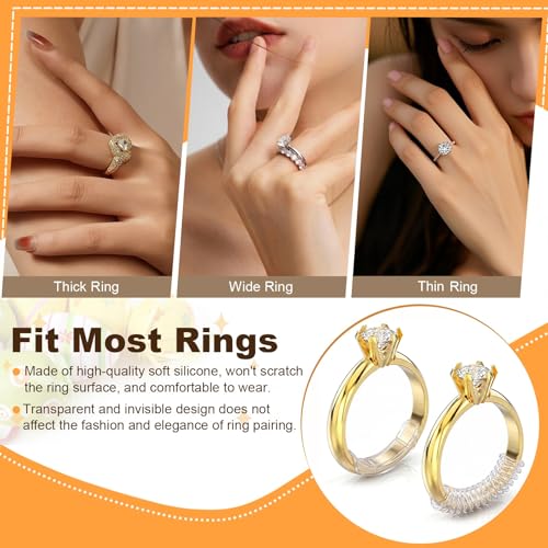 Image of Ring Sizers for Loose Rings, Invisible Size Adjuster Silicone, Guards Spacer Tightener Resizer Fitter for Women Men, Make Smaller Without Resizing Thick Band (See-Through, 14)