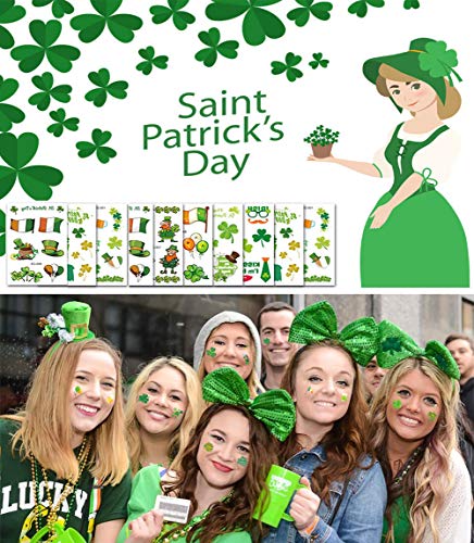 10 Pack St. Patrick's Day Shamrock Tattoos Stickers About 100 Pieces Tattoos with Shamrock Irish Flag Luck to Be Irish Etc