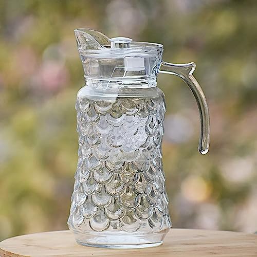 Image of Martvia Premium Juice and Water Glass Pitcher jug with Lid 1.8 Liter Romantic Style jugs with Handle Pitcher for Serve Water, Milk Juice, Lassi, Cocktail, Ideal for Gift Beverage Carafes (NP - 28)