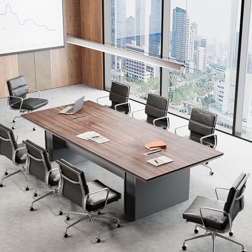 8FT Conference Table for 8–10 People, 1.65' Thick Top Boardroom Meeting Table with Cable Management Grommet, Modern Walnut Office Conference Room Table