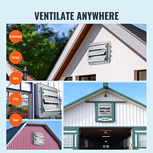 Image of VEVOR 10'' Shutter Exhaust Fan, High-speed 820 CFM, Aluminum Wall Mount Attic Fan with AC-motor, Ventilation and Cooling for Greenhouses, Garages, Sheds, Shops, FCC