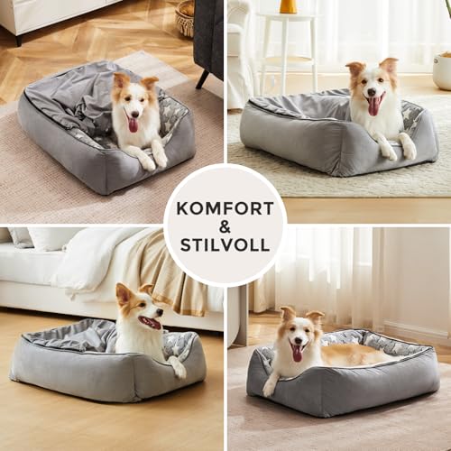 Heymamba Hundebett für große Hunde, Höhlen-Hundebett mit Abnehmbarer Decke, Flauschiges und Warmes Hundesofa, erhöhte Seiten, waschbar, geeignet für alle großen Hunde, 90x65x23cm