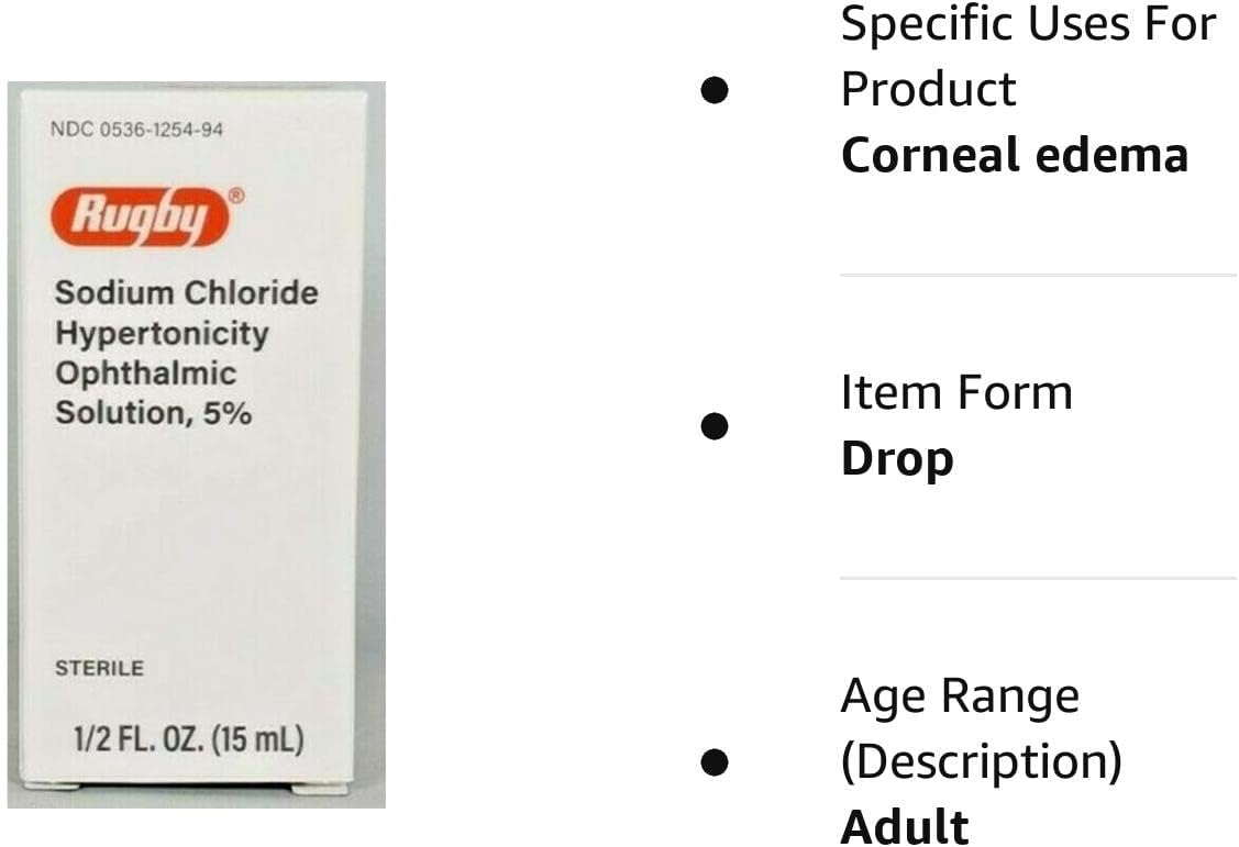 Rugby Sodium Chloride Ophthalmic Solution Eye 5% Drops 0.5 Oz 15mL