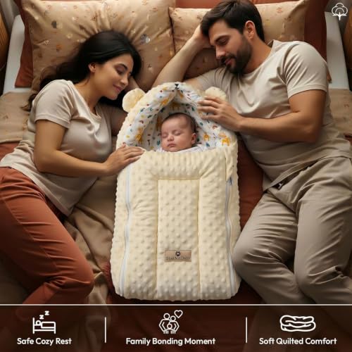 Image of Baby Sleeping Bag Carry Nest for Newborn Baby, Muslin Cotton Fabric, Soft & Breathable Infant Bedding Set, Portable Baby Carry Nest with Printed Design.