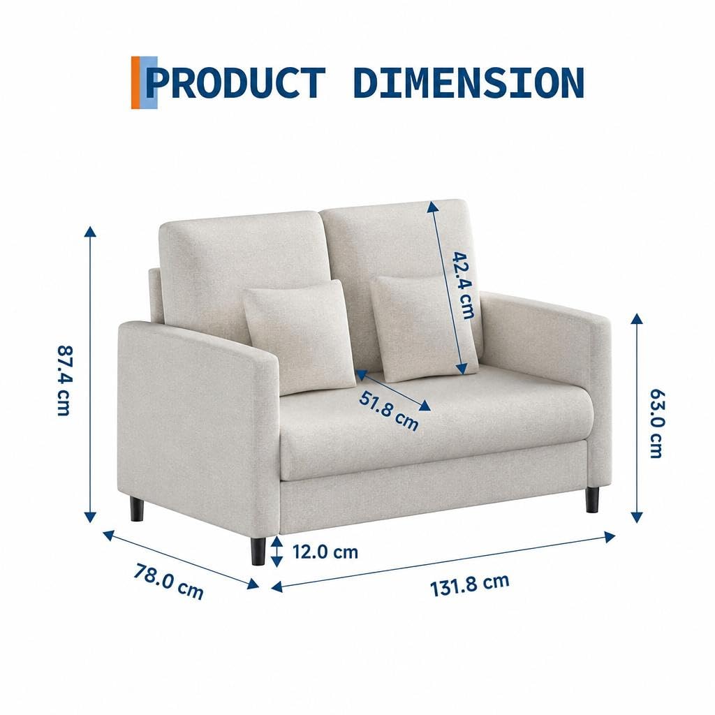 Acekool Sessel Wohnzimmer 2-Sitzer Sofa, 131.8 x 78 cm, Holzrahmen