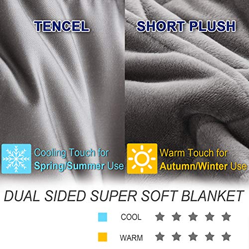 OMYSTYLE Double-Sided 15lb Weighted Blanket(60 X 80 Inches, Twin Size), Reversible Weighted Blanket for Adult with Warm Short Plush and Cool Tencel Fabric, All Season Use - Bonus Carry Bag Included