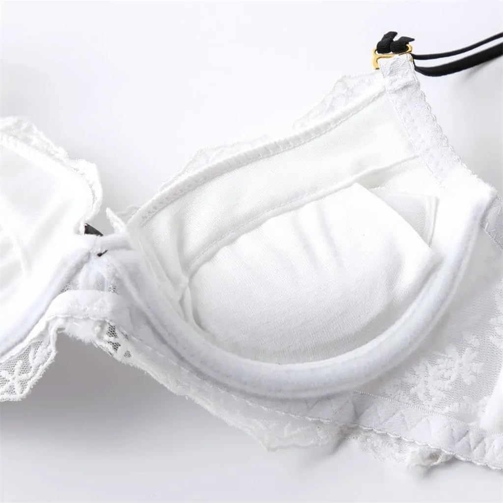 Push-up Bra White Lace and Panties Set Women's Embroidered Underwear Deep V and
