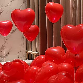 OTMVicor Red Heart Balloons,15pcs Red Valentines Balloons and 1roll Red ribbon,12inch Red Latex Balloons for Valentines Day,Wedding,Engagement,Anniversary Decoration