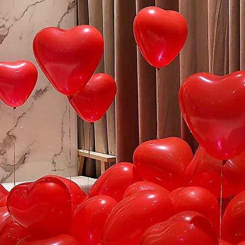 OTMVicor Red Heart Balloons - 15pcs 12inch Latex Balloons and Ribbon for Valentines Day Wedding Engagement Anniversary Decoration