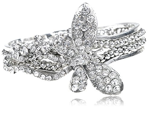 Image of Alilang Silvery Tone Shiny Clear Crystal Rhinestones Dragonfly Butterfly Bangle Bracelet