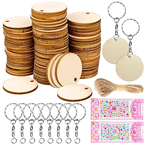 Rodajas De Madera Natural, 100 Pcs Maderas para Manualidades Pintar Troncos Madera Decoracion con 50 Pcs Llaveros Adornos Navidad Decoración Colgante DIY Marcasitios