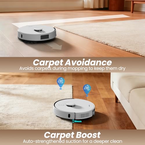 AIRROBO T30+ Robot Vacuum and Mop, 75-Day Self-Emptying, 6000PA Suction, Active Intelligent Obstacle Avoidance, Tangle-Free Brush, Carpet Avoidance, LiDAR Navigation, Smart Mapping, White - Image 5