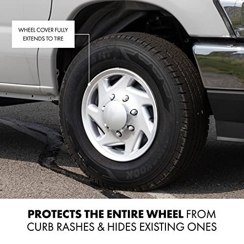 Mayde 16-Inch Hub Caps fits 1995-2019 Ford Van, Replacement Wheel Covers (Set of 4, Silver with Chrome Lug Covers) - Image 6