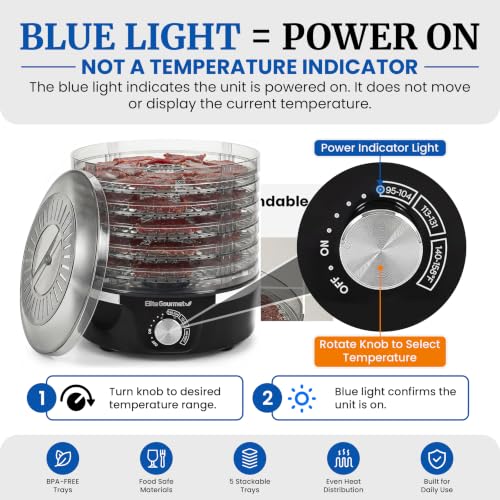 Image of Elite Gourmet Electric Food Dehydrator, 5 BPA-Free 11.4 inch Trays, 350W