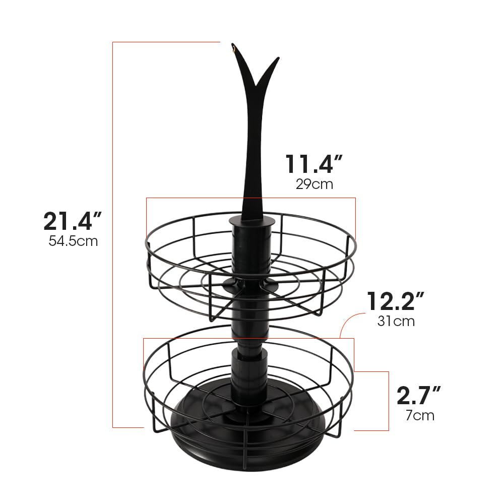J JACKCUBE DESIGN Corbeille à fruits rotative à 2 niveaux pour comptoir de cuisine Panier à fruits et légumes avec support crochet banane (noir) – MK1313A