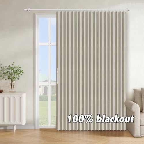 Image of AJAZZ Blackout Accordion Door Curtain 1 Panel 98 inchx78 inch Cream White - Magnetic Folding Room Divider, No-Drill Sliding Patio Closet