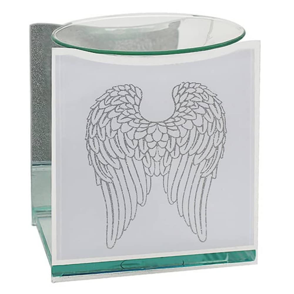 Lesser & Pavey Silver Angel Wings Glass Fragrance Oil Burner & Tealight Holder Candle Melt Wax Warmer