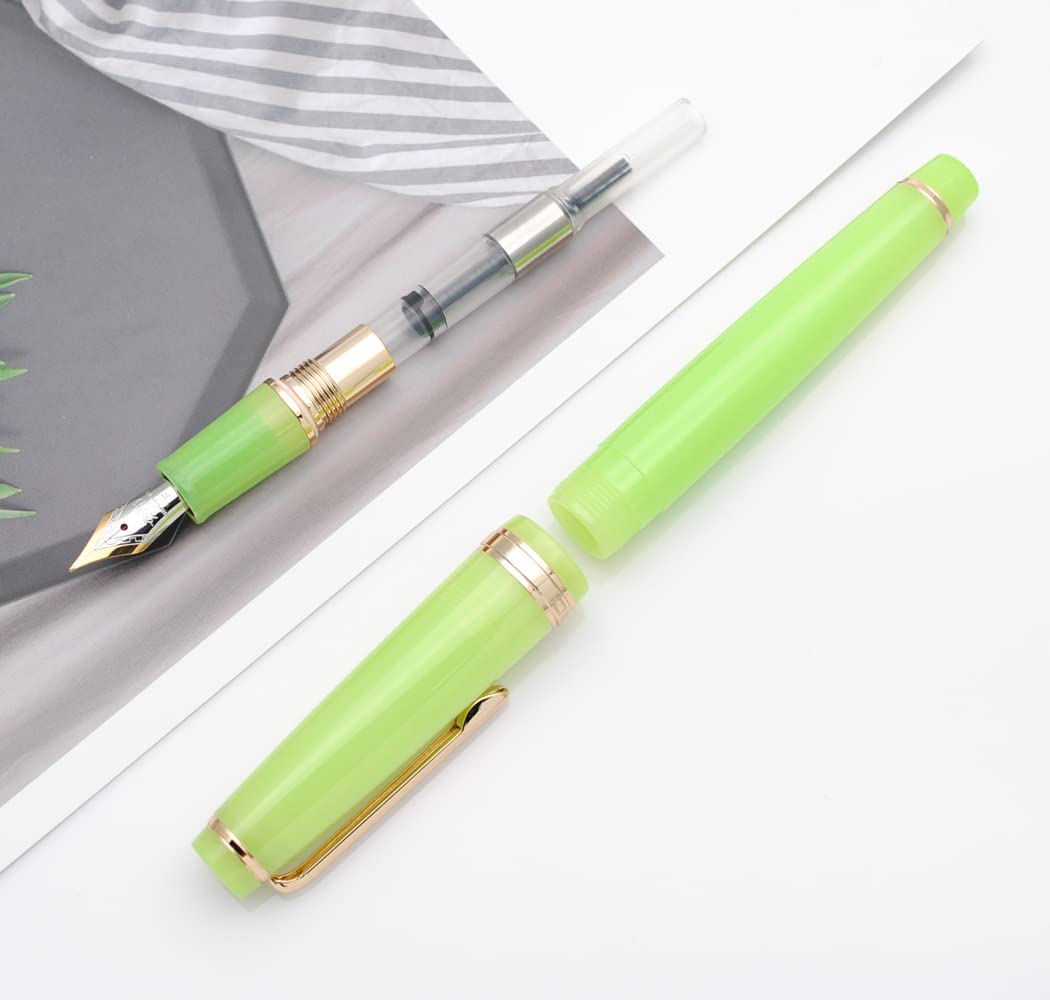 JINHAO 82 Celluloid Fountain Pen Acrylic Ink Pen with Ink Converter (Fine Nib, Gold Clip-Transparent Green) - Image 4