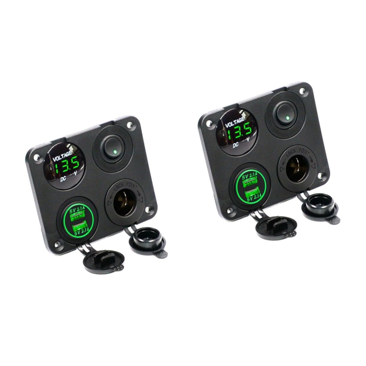 HEMOTON 2pezzi Caricabatterie Usb Dual Con Voltaggio Verde Led Pannello Per Auto Barca e Veicoli Combinazione Di Alimentazione e Tester Voltaggio Con Funzione Di Spegnimento