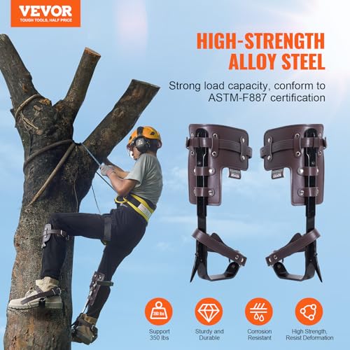 Image of VEVOR Tree Climbing Spikes, 1 Pair Height-Adjustable Climbing Spurs, 350lbs Load Capacity Tree Climbing Gear with Straps, Arborist Equipment for Climbers, Hunting, Fruit Picking
