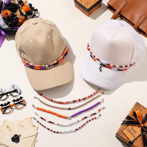 Image of Geyoga 9 Pcs Halloween Trucker Hat Chains Bat Ghost Spooky Trucker Hat Charms Women Man Bill Decoration Detachable DIY Metal Chain for Mesh Baseball Cap