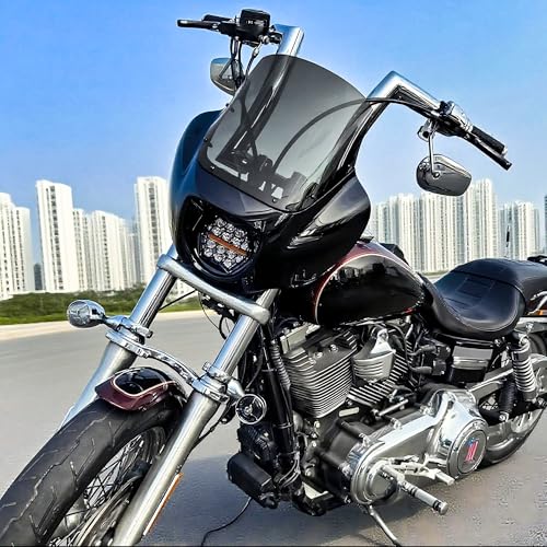 Image of FATECIM Headlight Quarter Fairing with 13 inch Smoke Windshield & Bracket Mount For Harley 2018-2020 2025 Street Bob FXBB, 2021-2024 Street Bob 114 FXBBS, 2020-2024 Softail Standard FXST