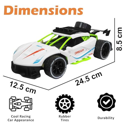 Image of VGRASSP Rechargeable Racing Car Toy for Kids with 2.4 GHz Long Range Remote Control - 1:16 Scale Joystick RC Sports Vehicle (White)