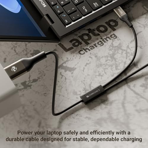 Image of Zebronics 100W Type-C to Type-C 1.2m Cable, PD Fast Charge, 5A Output, SPD Protection, 480Mbps Data Sync, for iPhone 15 and Above, MacBook, iPad and Samsung Galaxy Series (WATTZ 100CC1, Black)