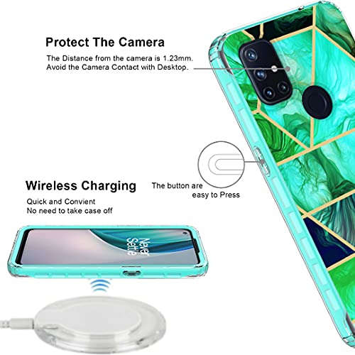 Oneplus Nord N10 5G Case, 1+ Nord N10 Case With [2 X Tempered Glass Screen Protector] [2 X Camera Lens Protector], Jeylly Marble Stylish Slim Hybrid 2 In 1 Hard Pc Soft Tpu Protective Case, Jade Green #TOP3