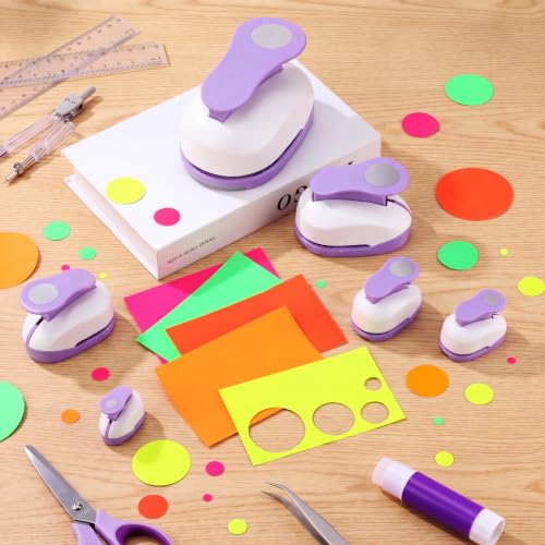 Image of CHENGU 6 Pcs Circle Punch Set 3in /2in /1.5in /1in /0.6in /0.3in Scrapbook Hole Punchers Crafting with 10 Sticker Paper Round Cutter Scrapbook for Office Supplies DIY Albums Photos (Purple)