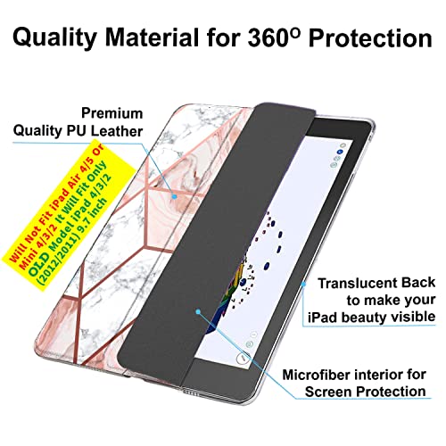 Image of DuraSafe Cases for iPad 2nd 2011 3rd 4th Gen 2012-9.7 Inch [iPad 4 iPad 3 iPad 2 Old Model ] A1458 A1416 A1395 MC705HN /A MD328HN /A Ultra Slim Smart Auto Sleep /Wake Printed PC Cover - Marble Pink